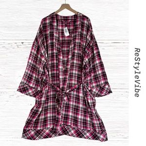 TORRID Women’s Plus Size 3/4 Sleep Robe Plaid Stretch Tie Waist NWT Tunic